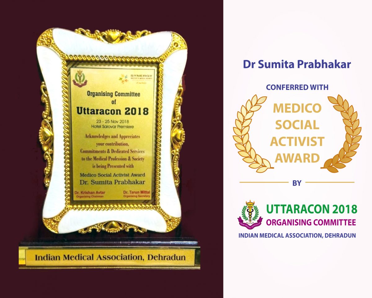 Dr Sumita Prabhakar conferred with Medico-Social Activist Award by IMA Uttaracon 2018