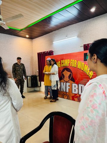 Indian Army women receiving free breast and cervical cancer screenings at Can Protect Foundation camp