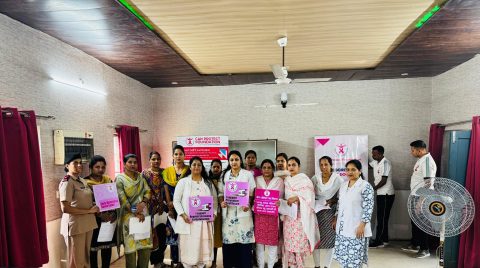 Women at Ambala Military Station getting free cancer screenings, breast self-exam training, and Pap smear tests