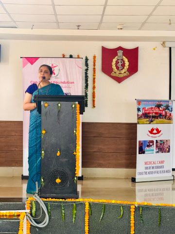 Mrs. Sarvit Kaur AWWA Chariperson speaking on the ocassion of AWWA Day 2025 at awareness session for Breast and Cervical Cancer .