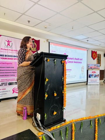 Dr Sumita Prabhakar leading gynecologist and president of Can Protect Foundation conduction Breast and Cervical Cancer Awareness Session at Military Hospital Dehradun on the occassion of AWWA Day 2025